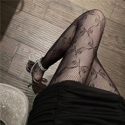 Bow Mesh Embroidery Tights Sexy Bowknot Fishnet Pantyhose for Women