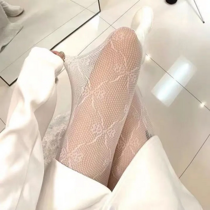 Bow Mesh Embroidery Tights Sexy Bowknot Fishnet Pantyhose for Women