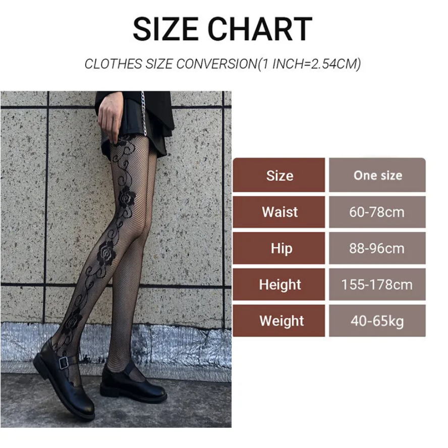 Rose Pattern Fishnet Stockings Sexy Jacquard Pantyhose Tights for Women
