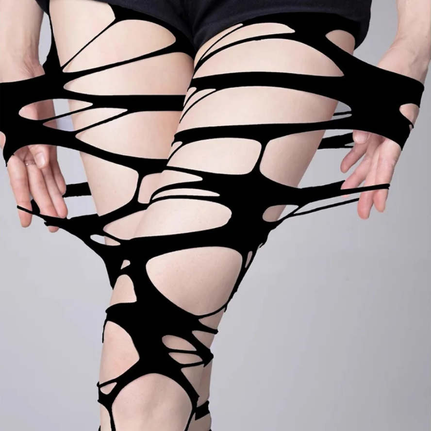 Gothic Punk Hollow Out Mesh Pantyhose - Sexy Black Ripped Stockings for Women