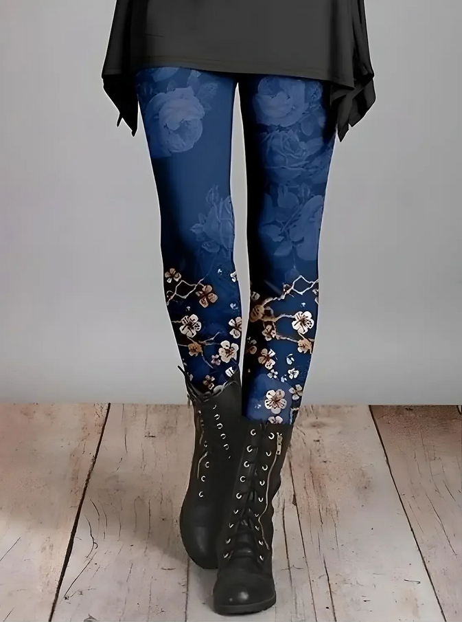 Retro Floral Pattern Gradient Leggings Soft Breathable Ankle-Length Casual Pants