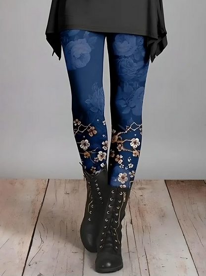 Retro Floral Pattern Gradient Leggings Soft Breathable Ankle-Length Casual Pants