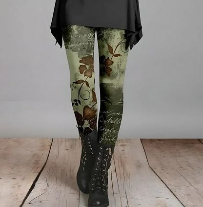 Retro Floral Pattern Gradient Leggings Soft Breathable Ankle-Length Casual Pants