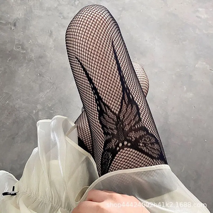 Sexy Butterfly Jacquard Fishnet Stockings Trendy JK Tights Pantyhose for Women