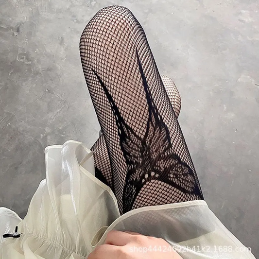 Sexy Butterfly Jacquard Fishnet Stockings Trendy JK Tights Pantyhose for Women