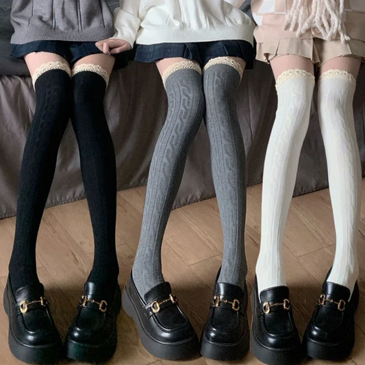 Japanese JK Lace Socks Lolita Knitted Pattern Stockings for Women