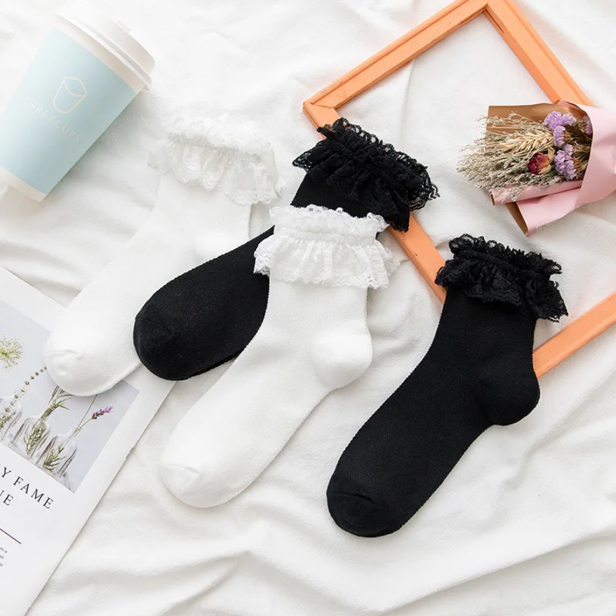 Japanese Lace Lolita Mid-Tube Sweet Lace Trim Socks for Women