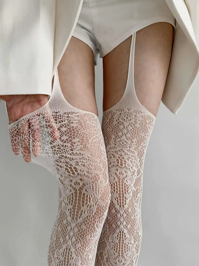 Lolita Sweet Punk Floral Tights Colorful Sheer Fishnet Thigh High Stockings