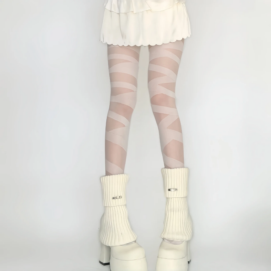 Sexy Goth Rocker Cross Bandage Stockings Skinny Straps Pantyhose Tights