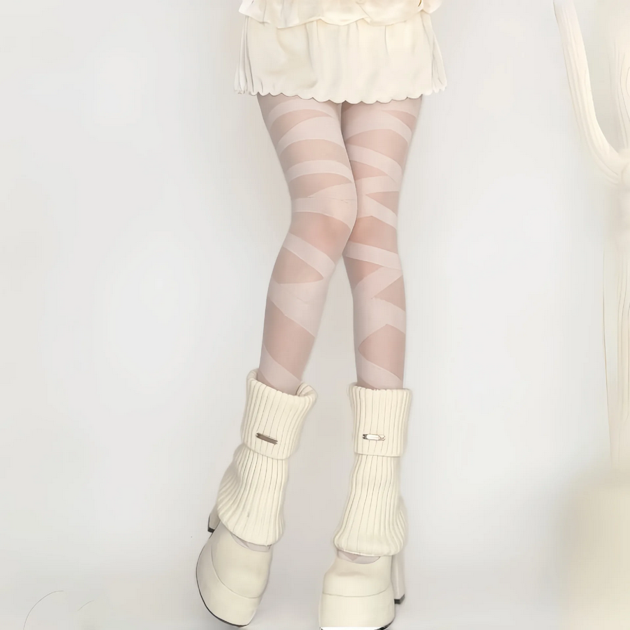 Sexy Goth Rocker Cross Bandage Stockings Skinny Straps Pantyhose Tights