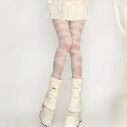 Sexy Goth Rocker Cross Bandage Stockings Skinny Straps Pantyhose Tights