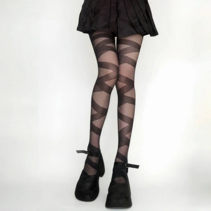 Sexy Goth Rocker Cross Bandage Stockings Skinny Straps Pantyhose Tights