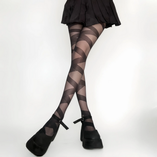 Sexy Goth Rocker Cross Bandage Stockings Skinny Straps Pantyhose Tights