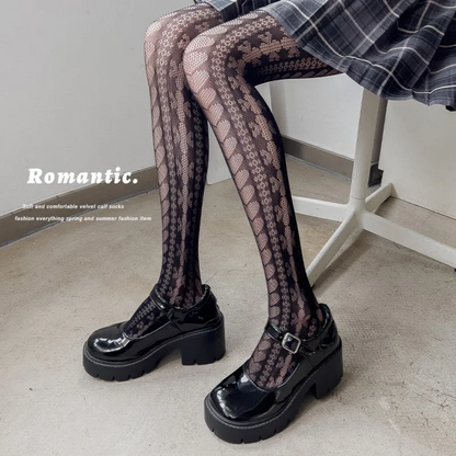 Japanese Hollow Heart Lace Stockings Kawaii Style Hosiery for Women