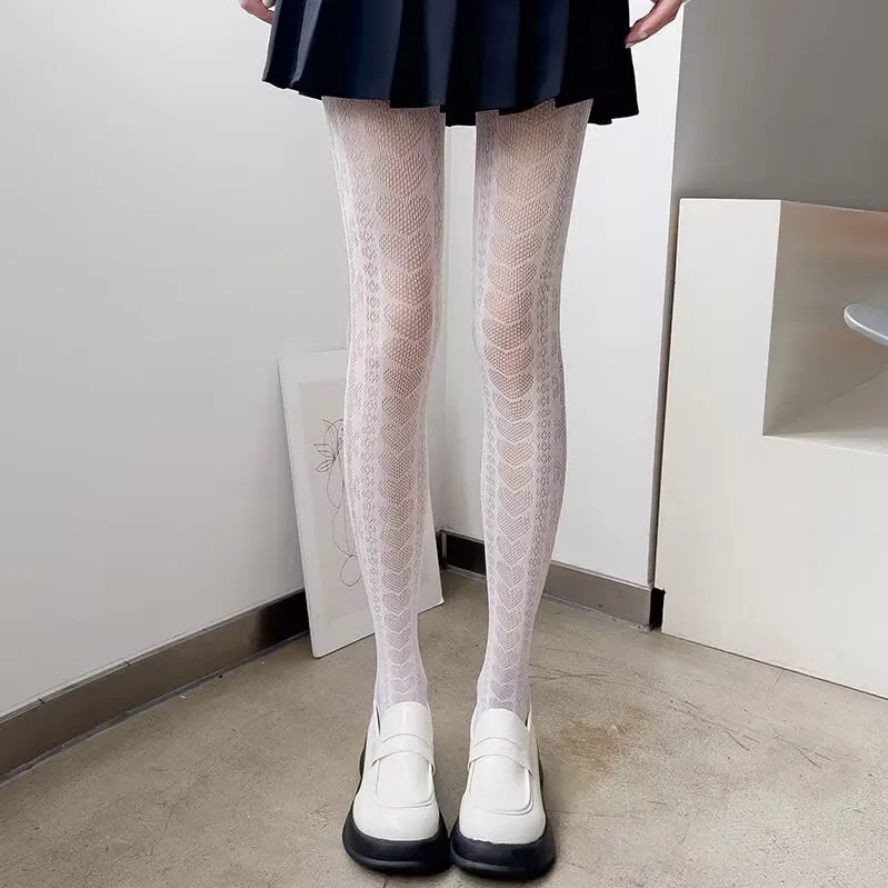 Japanese Hollow Heart Lace Stockings Kawaii Style Hosiery for Women