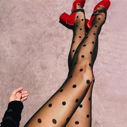 Polka Dot Print Stockings Sexy Slim Fit Seamless Black Pantyhose for Women
