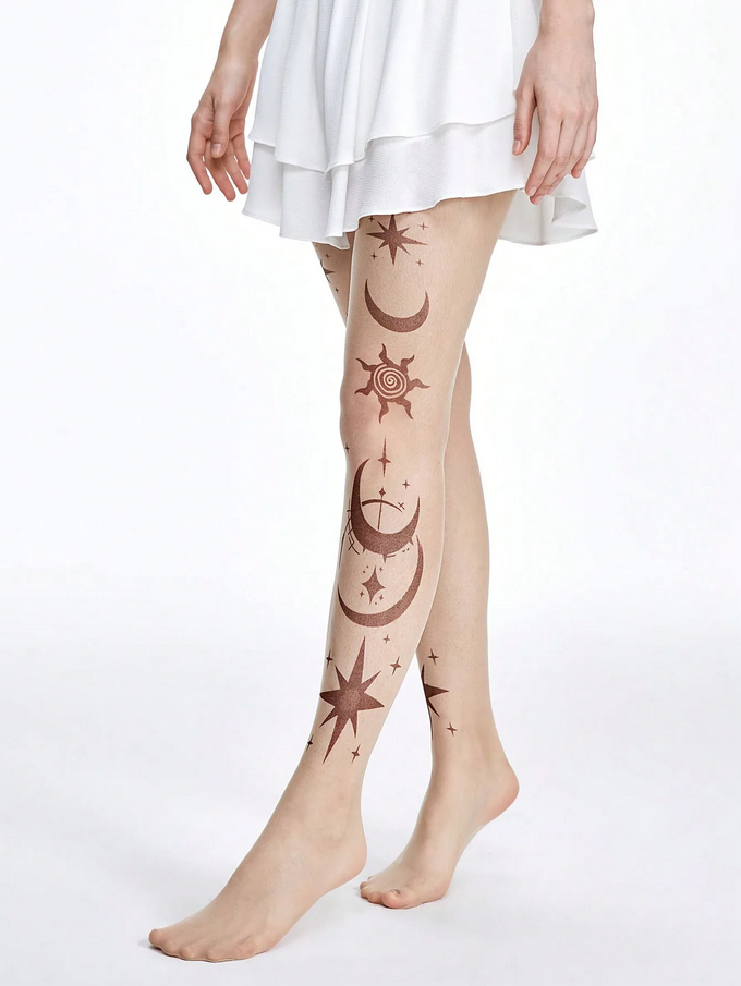 Gothic Star Moon Printed Silk Stockings Celestial Hosiery for Women