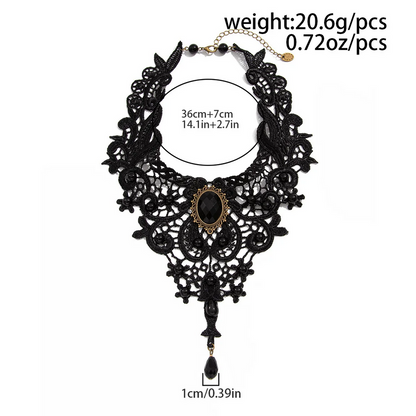 Vintage Gem Black Lace Bead Necklace Gothic Steampunk Style Jewelry