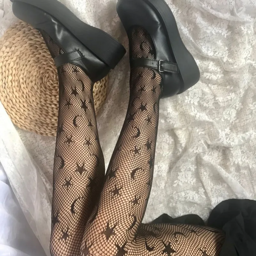 Sexy JK Fishnet Stockings Black Star Moon Pattern Tights
