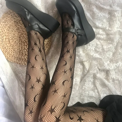 Sexy JK Fishnet Stockings Black Star Moon Pattern Tights