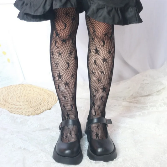 Sexy JK Fishnet Stockings Black Star Moon Pattern Tights