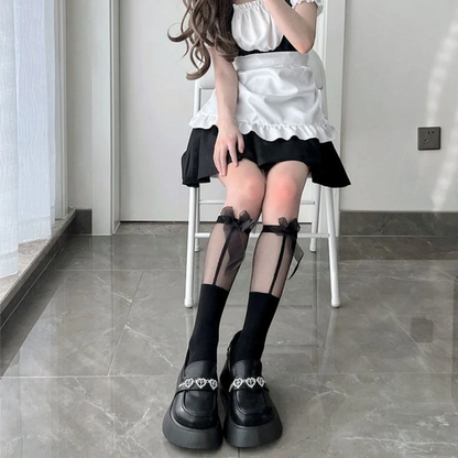 Transparent Spliced Calf Socks - Japanese JK Knee High Sexy Bow Lolita Socks