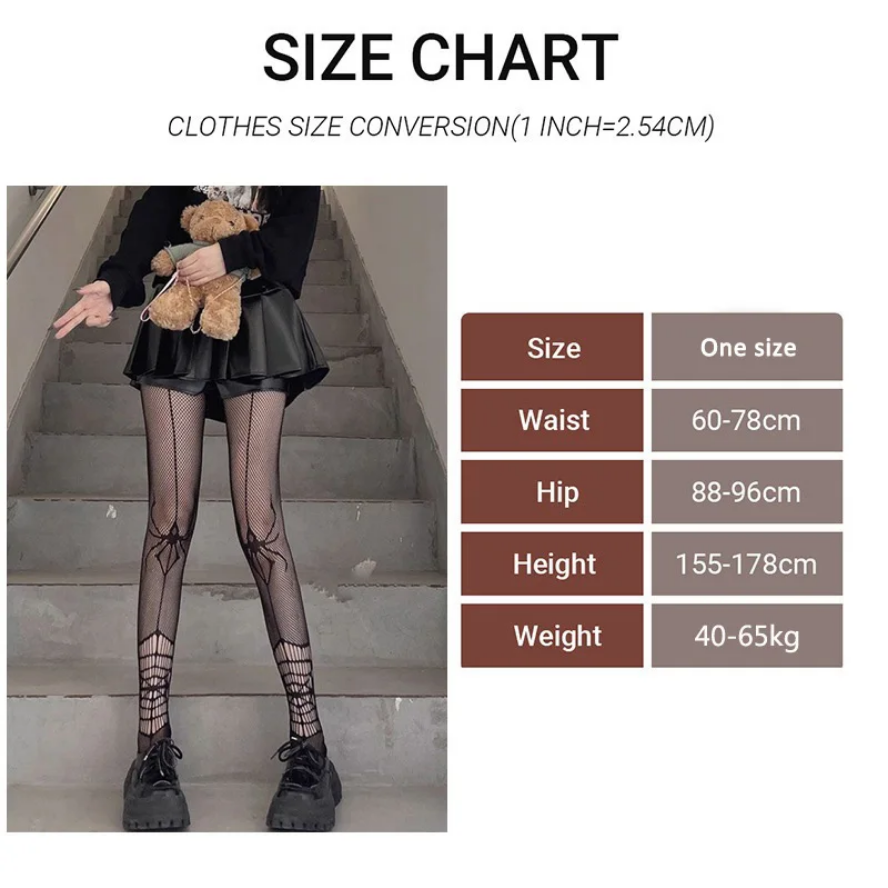 Gothic Black Spider Tights Long Fishnet Stockings for Women
