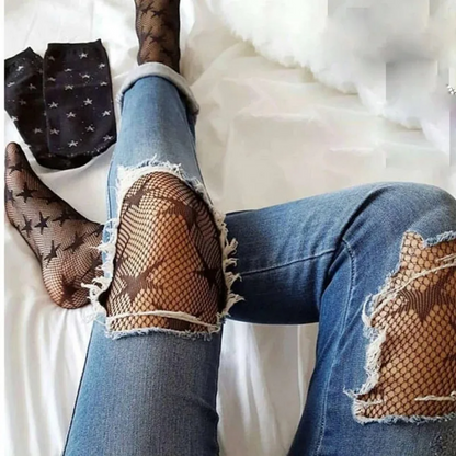 Cool Star Printed Fishnet Hollow Out Sexy Mesh Punk Pattern Pantyhose