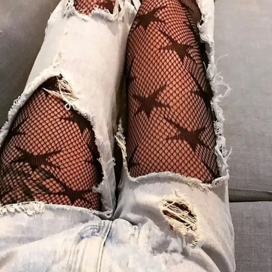 Cool Star Printed Fishnet Hollow Out Sexy Mesh Punk Pattern Pantyhose