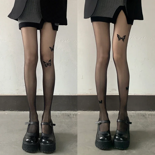 Sexy Black Butterfly Print Tights Women Pantyhose