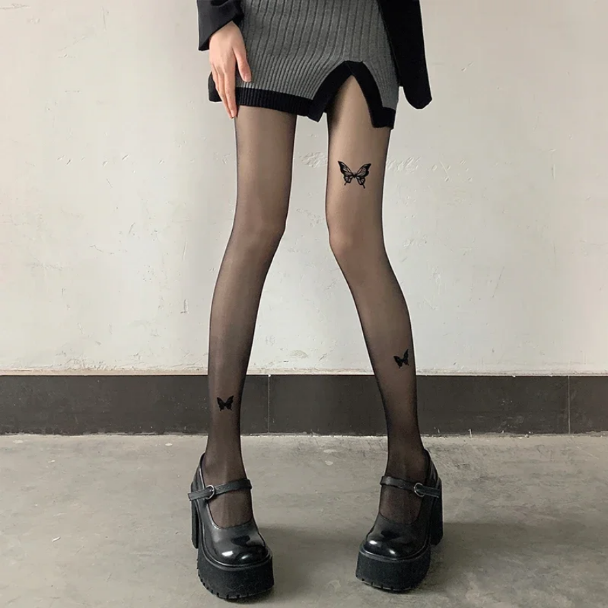Sexy Black Butterfly Print Tights Women Pantyhose