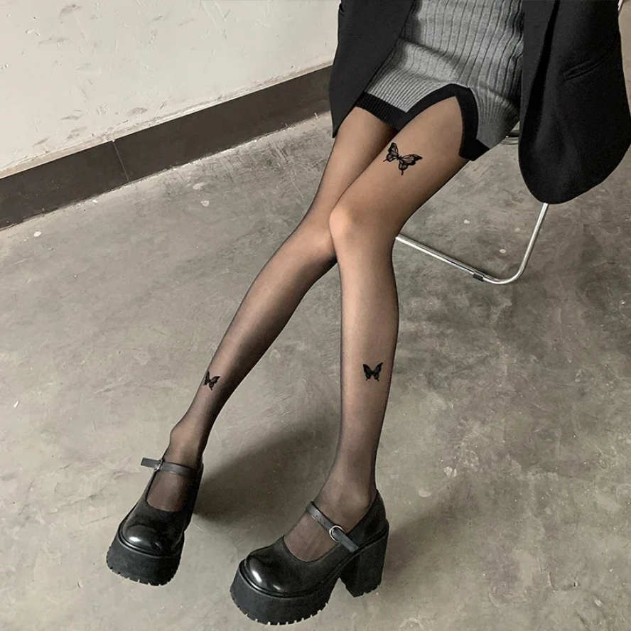 Sexy Black Butterfly Print Tights Women Pantyhose