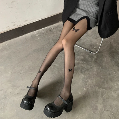 Sexy Black Butterfly Print Tights Women Pantyhose