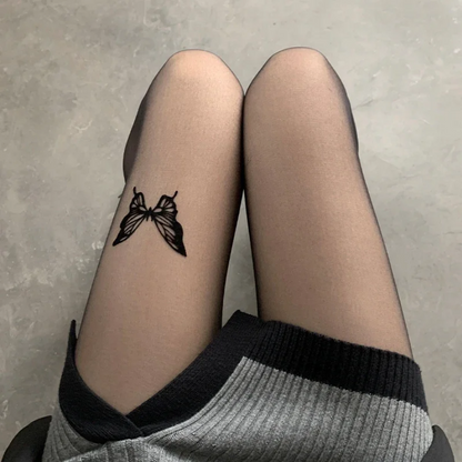 Sexy Black Butterfly Print Tights Women Pantyhose