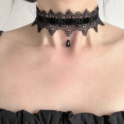 Sexy Lace Flower Necklace - Gothic Punk Velvet Collar Choker for Women
