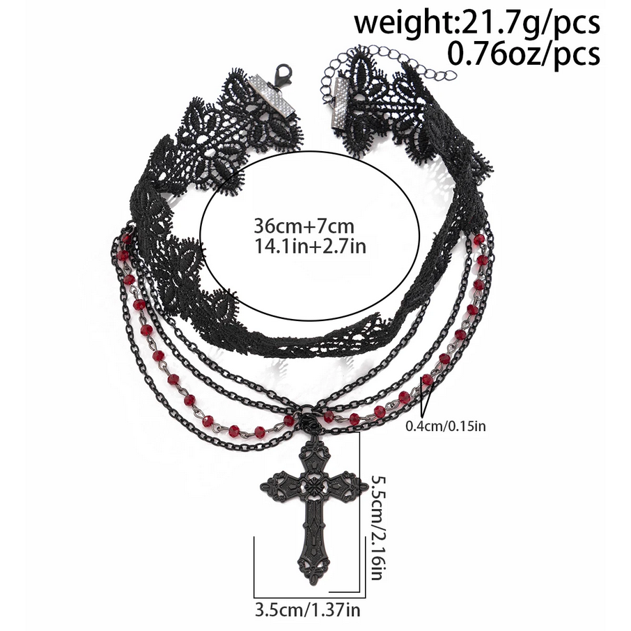 Multilayer Black Lace Chain Necklace Gothic Statement Jewelry for Women