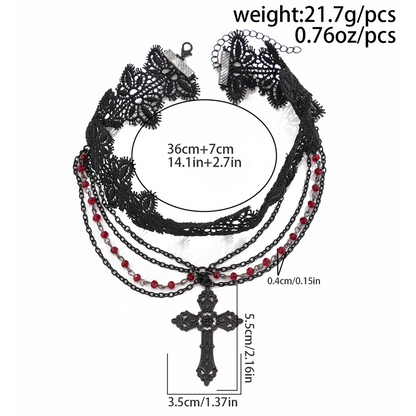 Multilayer Black Lace Chain Necklace Gothic Statement Jewelry for Women