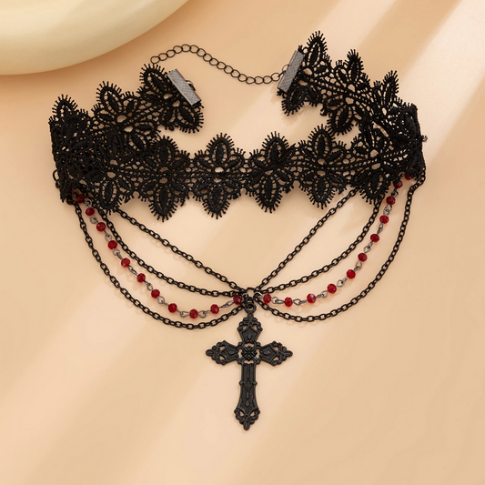 Multilayer Black Lace Chain Necklace Gothic Statement Jewelry for Women
