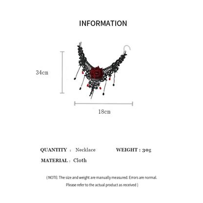 Sexy Black Lace Choker Necklace - Gothic Red Rose Flower Jewelry for Women