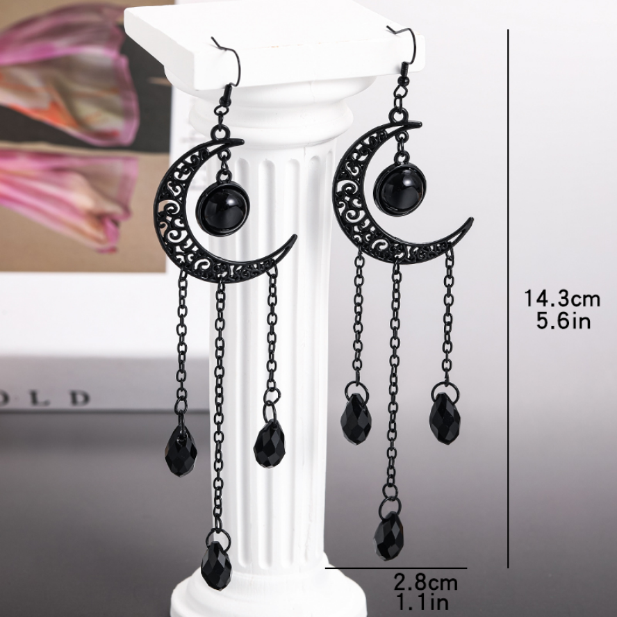 Vintage Gothic Vampire Witch Black Moon Earrings Mystical Statement Jewelry