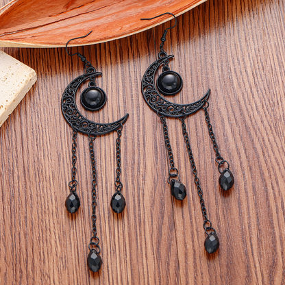 Vintage Gothic Vampire Witch Black Moon Earrings Mystical Statement Jewelry