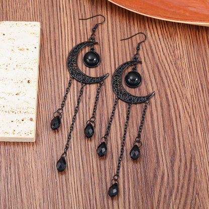 Vintage Gothic Vampire Witch Black Moon Earrings Mystical Statement Jewelry