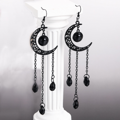 Vintage Gothic Vampire Witch Black Moon Earrings Mystical Statement Jewelry