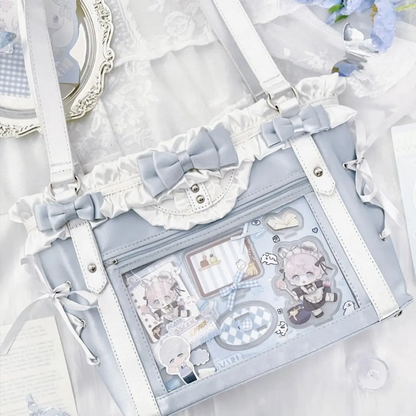 Kawaii Sweet Preppy Style Shoulder Bag Large Capacity Ribbon Bow Tote Bag