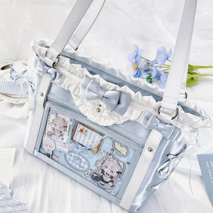 Kawaii Sweet Preppy Style Shoulder Bag Large Capacity Ribbon Bow Tote Bag