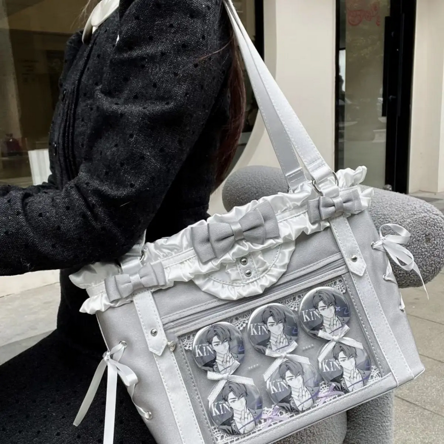 Kawaii Sweet Preppy Style Shoulder Bag Large Capacity Ribbon Bow Tote Bag