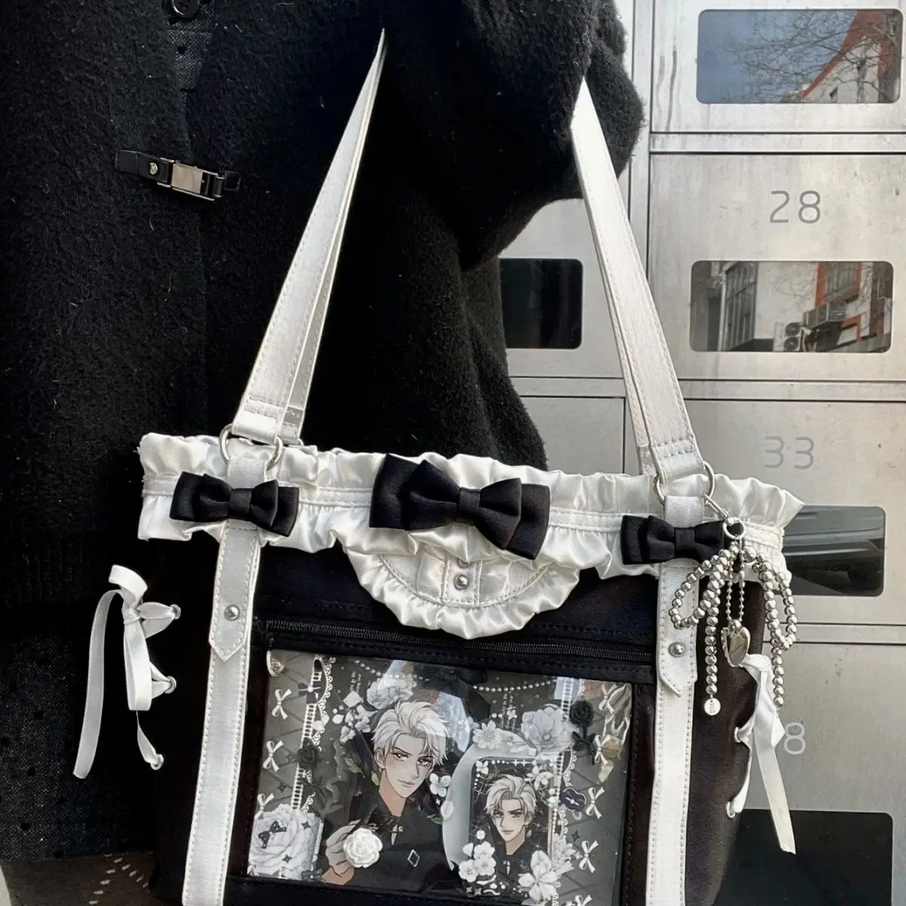 Kawaii Sweet Preppy Style Shoulder Bag Large Capacity Ribbon Bow Tote Bag
