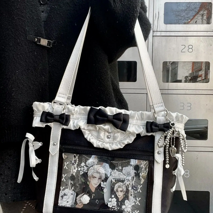 Kawaii Sweet Preppy Style Shoulder Bag Large Capacity Ribbon Bow Tote Bag