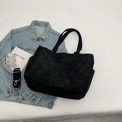 Large Capacity Corduroy Shoulder Bag Casual Multi-Pocket Bag for Women