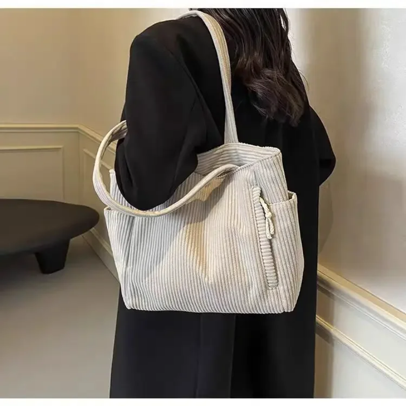 Corduroy Daily Handbag - Fashionable Versatile Shoulder Bag for Women